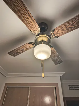 Lámpara Ventilador Madera y Bronce