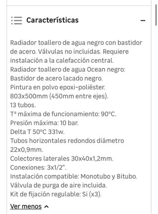 Radiador Toallero Negro Metálico (No electrico)