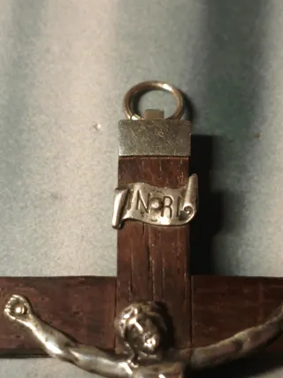 Crucifijo antiguo madera y plata