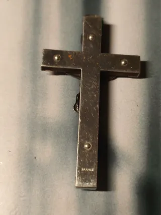 Crucifijo antiguo madera y plata