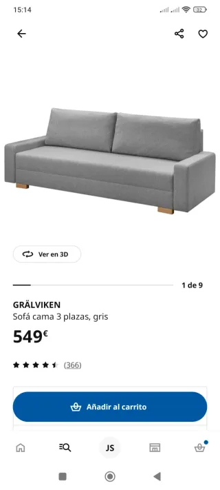 Sofá-cama 3 plazas,gris de tela