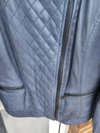 Cazadora Cuero Massimo Dutti Azul