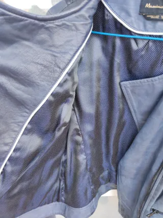 Cazadora Cuero Massimo Dutti Azul