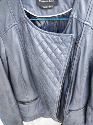 Cazadora Cuero Massimo Dutti Azul