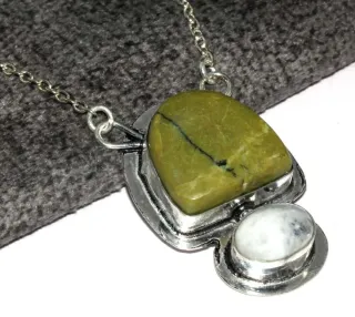 Collar Plata Opalo Verde y Piedra Luna