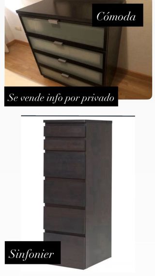 Cómoda y Sinfonier de madera y cristal