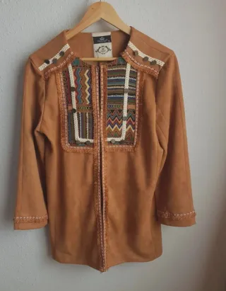 Chaqueta de Ante étnica bordada y con abalorios XL