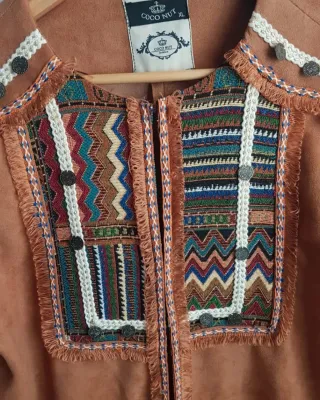 Chaqueta de Ante étnica bordada y con abalorios XL