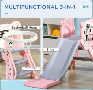 Parque infantil con tobogán y cesta