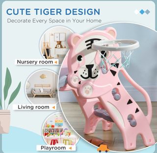 Parque infantil con tobogán y cesta