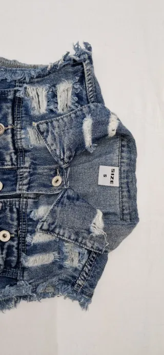 Gilet in jeans lungo donna strappato