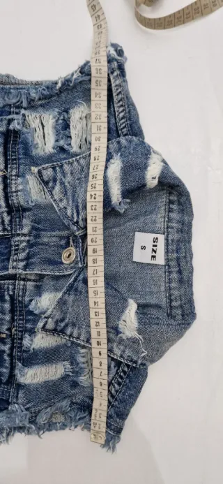 Gilet in jeans lungo donna strappato