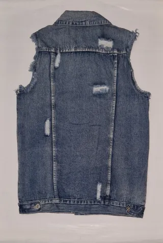 Gilet in jeans lungo donna strappato