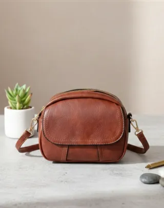 Bolso piel vegana vintage marrón