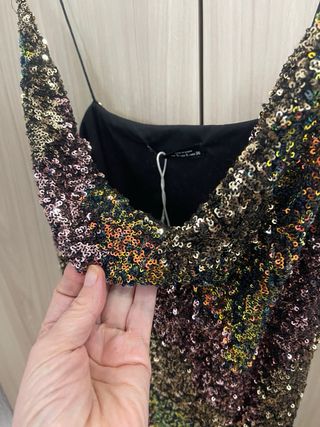 Vestido lentejuelas fiesta negro multicolor