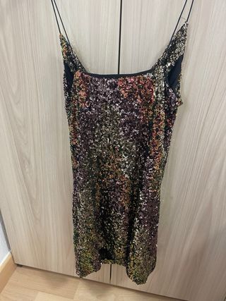 Vestido lentejuelas fiesta negro multicolor