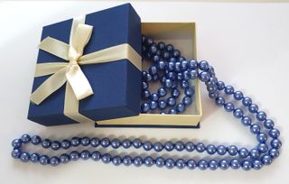 Collana perle vetro di pregio vintage blu ardesia