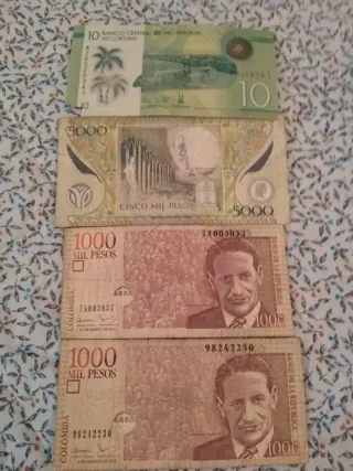 Lote Billetes Colección Nicaragua y Colombia