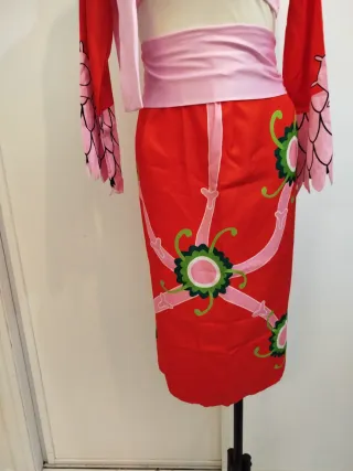 Disfraz kimono rojo y rosa talla única