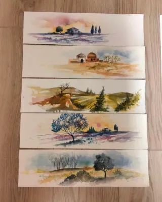 10 Acquerelli 40x11 Dipinti a Mano