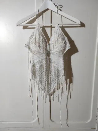 Top Danza Blanco con Pedrería y Flecos
