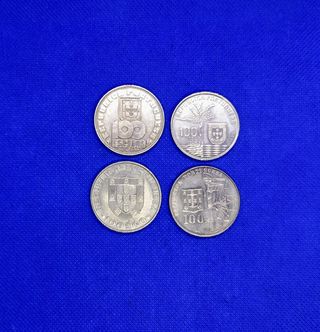4 moedas 100 Escudos comemorativas personalidades