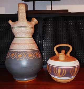 BOTIJOS ARTESANALES DE BARRO DECORADOS DE AÑOS 70'