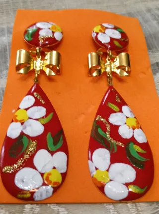 Pendientes flamenca dorados y rojos