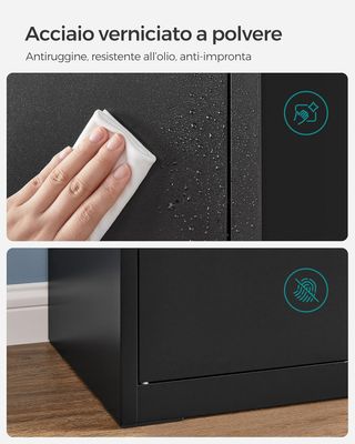 Armario de Garaje a 5 Estantes Con 2 Puertas, Armario de Oficina, 40 X 80 X 180 Cm, 1 Cerradura, Estantes Regulables, Armario de Metal, Negro Mate OMC015B01