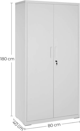 Armario de Garaje de 5 Estantes con 2 Puertas, Armario de Oficina, 40 X 80 X 180 Cm, 1 Cerradura, Estantes Regulables, Armario de Metal, Gris Mate OMC015G01