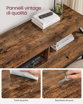 Mueble TV, Mesa Porta TV Hasta 80 Pulgadas, Con 3 Cajones, 3 Compartimentos Abiertos, 178 X 40 X 50 Cm, Sala De Estar, Dormitorio, Estructura De Acero, Marrón Vintage Y Negro LTV302B01