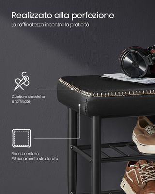 EKHO Colección - Banco Zapatero, Banco de Entrada y Dormitorio, Cubierta de PU con Costuras, Moderno de Mediados de Siglo, Capacidad 135 Kg, 30 X 80 X 50 Cm, Negro Tinta LSB054B01