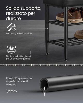 EKHO Colección - Banco Zapatero, Banco de Entrada y Dormitorio, Cubierta de PU con Costuras, Moderno de Mediados de Siglo, Capacidad 135 Kg, 30 X 80 X 50 Cm, Negro Tinta LSB054B01