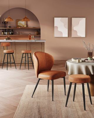 Colección EKHO - Juego de 2 Taburetes de Cocina, Taburetes de Bar Giratorios con Respaldo, Sillas de Cocina, Tapizado con Costura, Moderno de Mediados de Siglo, Altura 76 cm, Marrón Caramelo LBC889K01