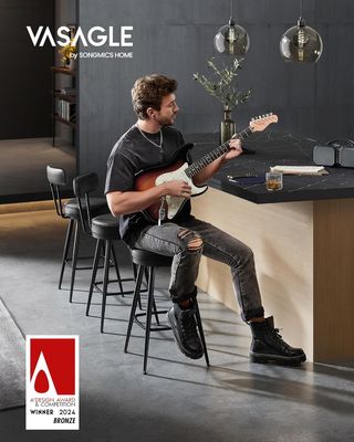 Colección EKHO - Juego de 2 Taburetes de Cocina, Taburetes de Bar Giratorios con Respaldo, Sillas de Cocina, Tapizado con Costura, Moderno de Mediados de Siglo, Altura 65 cm, Negro Tinta LBC089B01