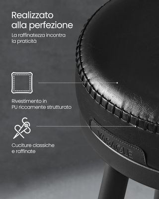 Colección EKHO - Juego de 2 Taburetes de Cocina, Taburetes de Bar Giratorios con Respaldo, Sillas de Cocina, Tapizado con Costura, Moderno de Mediados de Siglo, Altura 65 cm, Negro Tinta LBC089B01