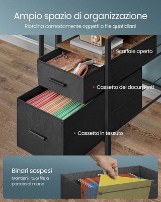 Escritorio para Computadora con Cajones de Tela, Soporte para Monitor, Luces LED y Tomas de Corriente, 55 x 135 x 90 cm, 2 Puertos USB-A, Marrón Vintage LWD094K02