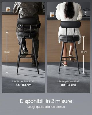 EKHO Colección - Juego de 2 Taburetes de Cocina, Taburetes de Bar Giratorios con Respaldo, Sillas de Cocina, Tapizado con Costura, Moderno de Mediados de Siglo, Altura 76 cm, Negro Tinta LBC889B01