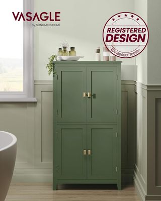 Mueble De Baño, Mueblecito De Baño, Credenza De Cocina, Armario Con 4 Puertas, Estantes Regulables, 30 X 60 X 110 Cm, Verde Bosque BBC552C01