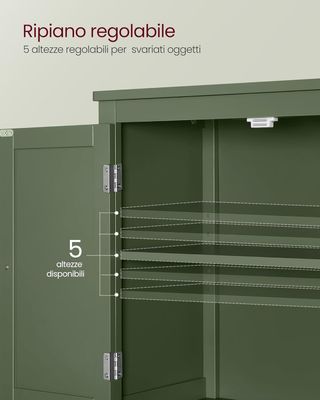 Mueble De Baño, Mueblecito De Baño, Credenza De Cocina, Armario Con 4 Puertas, Estantes Regulables, 30 X 60 X 110 Cm, Verde Bosque BBC552C01