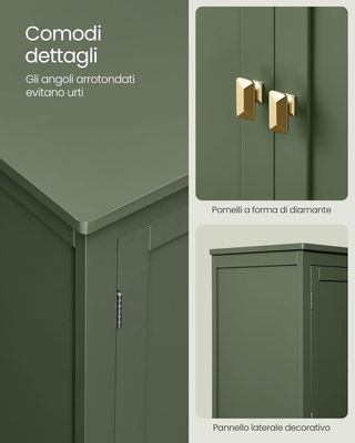 Mueble De Baño, Mueblecito De Baño, Credenza De Cocina, Armario Con 4 Puertas, Estantes Regulables, 30 X 60 X 110 Cm, Verde Bosque BBC552C01