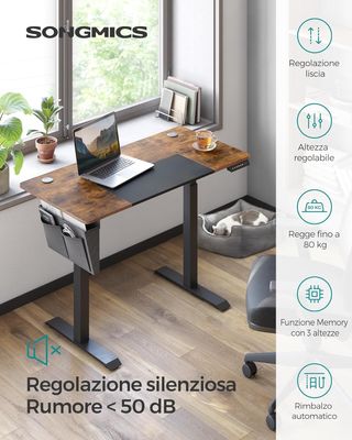 Escritorio Regulable en Altura Eléctrico, 120 X 60 Cm, Escritorio Eléctrico, Mesa Con Memoria para 4 Alturas, Puerto USB-C, Marrón Vintage y Negro Mate LSD015X01