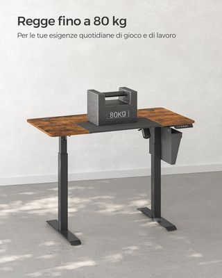 Escritorio Regulable en Altura Eléctrico, 120 X 60 Cm, Escritorio Eléctrico, Mesa Con Memoria para 4 Alturas, Puerto USB-C, Marrón Vintage y Negro Mate LSD015X01