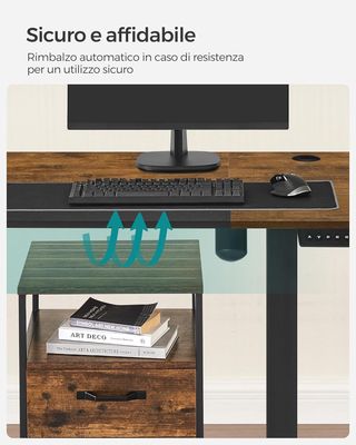 Escritorio Regulable en Altura Eléctrico, 120 X 60 Cm, Escritorio Eléctrico, Mesa Con Memoria para 4 Alturas, Puerto USB-C, Marrón Vintage y Negro Mate LSD015X01