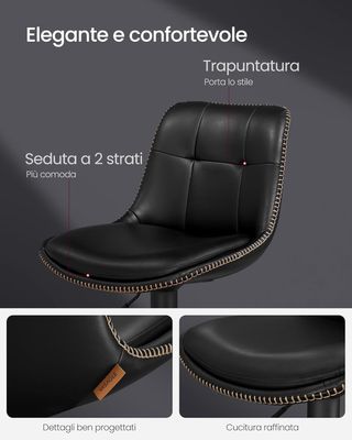 Conjunto De 2 Taburetes De Bar, Sillas De Bar Giratorias Ajustables En Altura, PU Acolchado, Sillas De Cocina Con Respaldo Y Reposapiés, Comedor, Barra, Acero, Negro Tinta LJB095B01