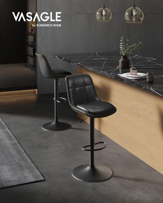 Conjunto De 2 Taburetes De Bar, Sillas De Bar Giratorias Ajustables En Altura, Terciopelo, Sillas De Cocina Con Respaldo Y Reposapiés, Comedor, Barra, Acero, Negro Tinta LJB198BH01