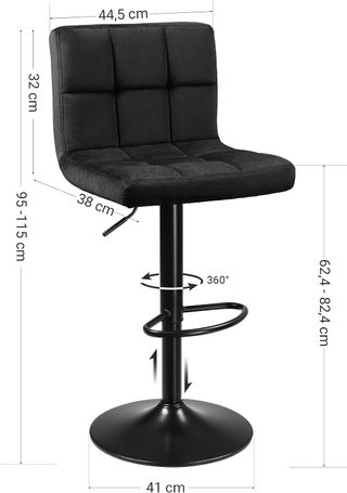 Taburetes de Bar, Set de 2 Taburetes de Cocina con Superficie de Terciopelo, Altura Regulable, Silla de Cocina Giratoria con Respaldo y Reposapiés, Negro LJB014B01