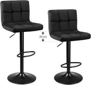 Taburetes de Bar, Set de 2 Taburetes de Cocina con Superficie de Terciopelo, Altura Regulable, Silla de Cocina Giratoria con Respaldo y Reposapiés, Negro LJB014B01