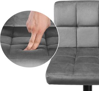 Taburetes de Bar, Set de 2, Taburetes de Cocina con Superficie de Terciopelo, Altura Regulable, Silla de Cocina Giratoria con Respaldo y Reposapiés, Gris Oscuro