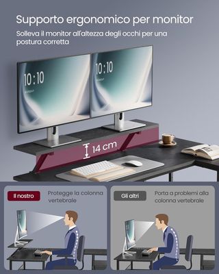 Escritorio para Computadora en L, Escritorio de Esquina con 2 Cajones Espaciosos y Soporte para Monitor, Estante Regulable, para Oficina Estudio, Negro Ébano LWD098B56